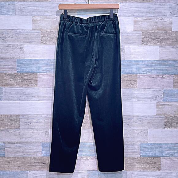 FRNCH PARIS Velvet Pleated Trousers Green Elastic Waist Work Career Womens Small - Picture 4 of 8